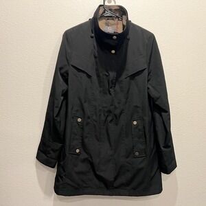 Gallery New York Womens SP Black Water Resistant Zip Front Rain Jacket Lined